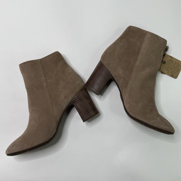Born Michie Taupe Suede Leather Ankle Boot Tassel Side Zip Chunky Heels - Sz 8 - Picture 6 of 12